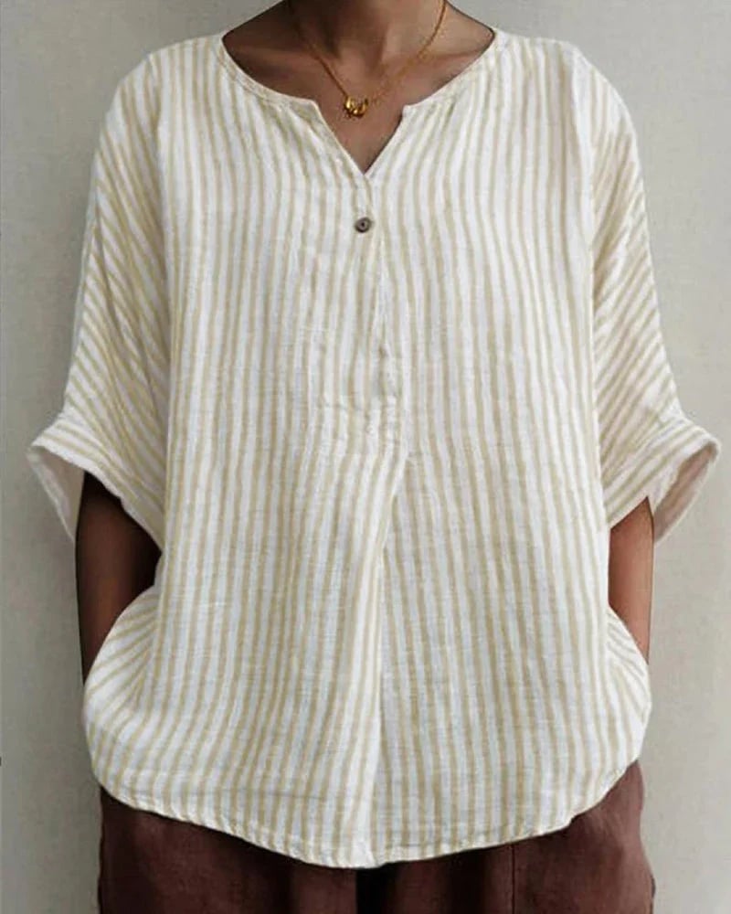 3/4 sleeve striped shirt blouse