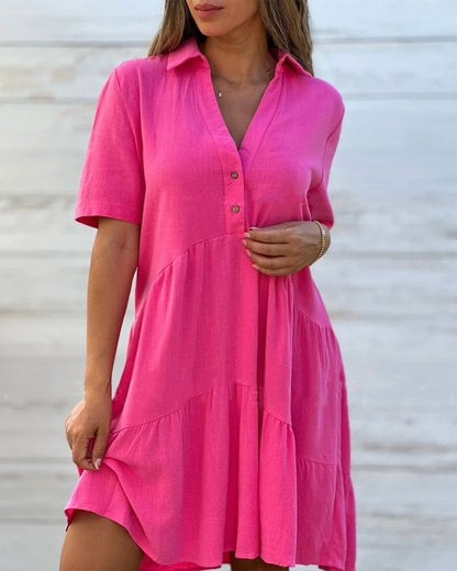 🔥Hot Sale 48% OFF🔥Solid color comfort lapel button dress